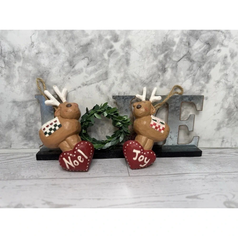 Vintage Midwest Eddie Walker Hanging Ornament Noel and Joy Reindeers Set‎ of Two
